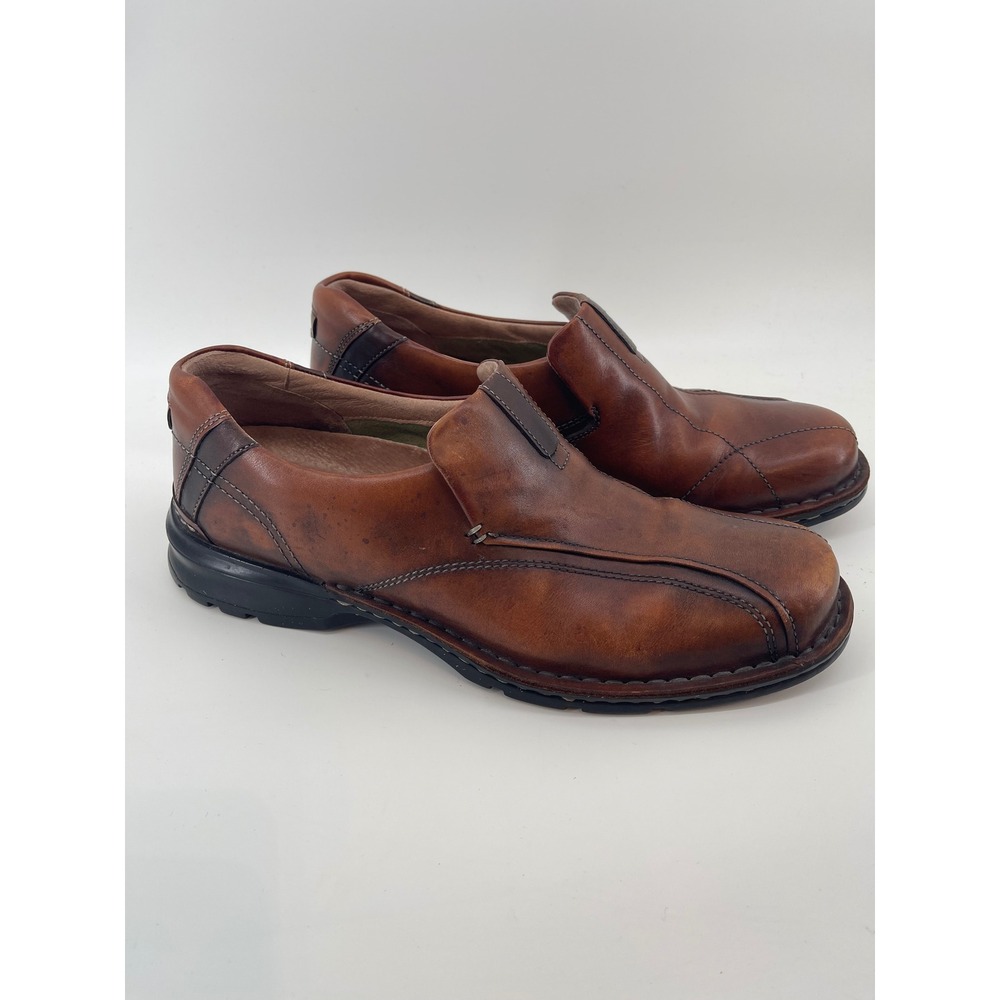 Clarks Mens Brown Leather Slip On Loafers Bicycle Toe Shoes‎ 70846 Size 12M